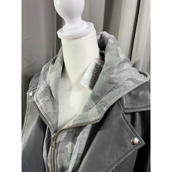 New IRO Intermix Gray Harper Leather With Camo Zip Biker Jacket 38 - Picture 9 of 15